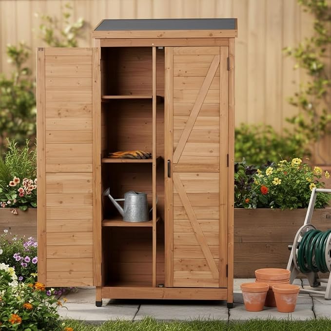 Wooden Outdoor Storage Cabinet, Outdoor Bar Table Cabinet with Storage, Outdoor Buffet Sideboard Cabinets for Patio, Garden, Potting Bench, Tv Stand, Bar Table, Balcony (Tall - Light Brown)