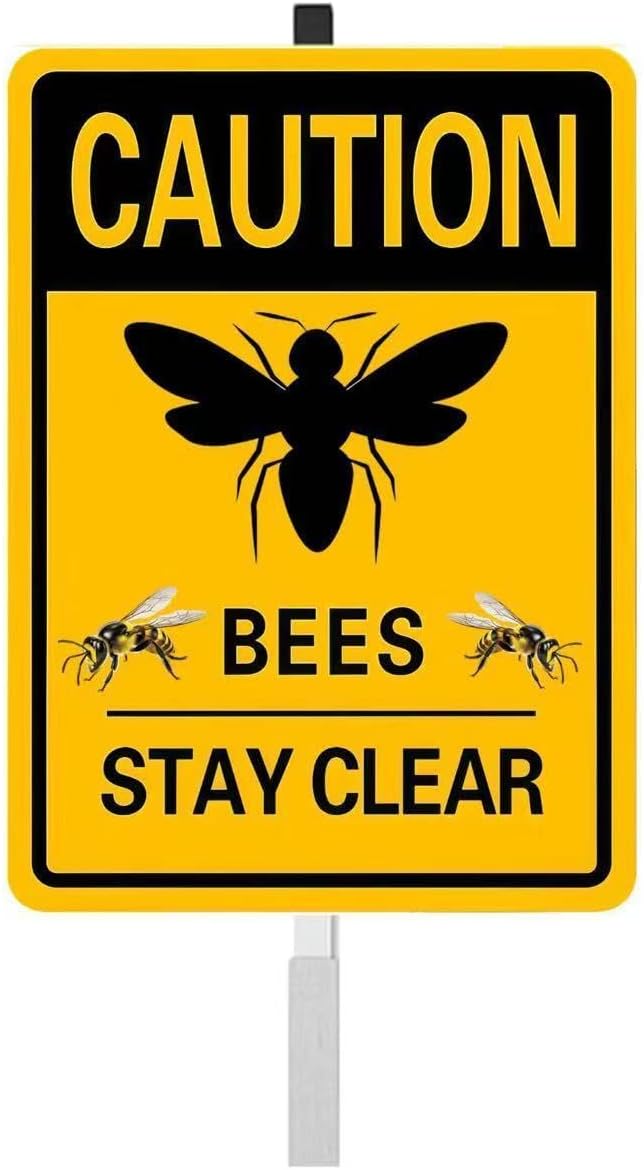 caution bees stay clear Yard Sign with Stakes(8 * 12in),Sturdy Aluminum Signs Rust Free,Honey Bee Decorations Hive Rules Signs,bee habitat signs