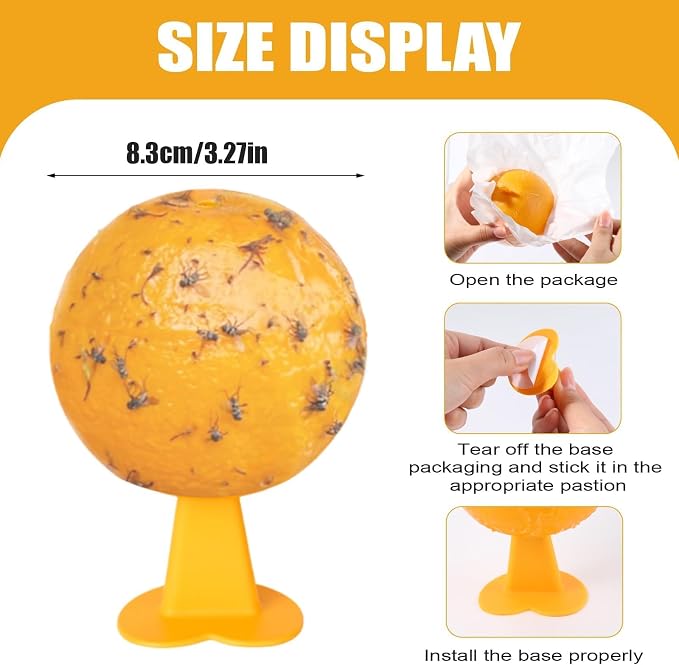 Upgraded Sticky Hanging Ball with Base 6 Pack, Osseph Fruit Adhesive Balls Sticky Balls for Indoor Outdoor Garden Use (Yellow)