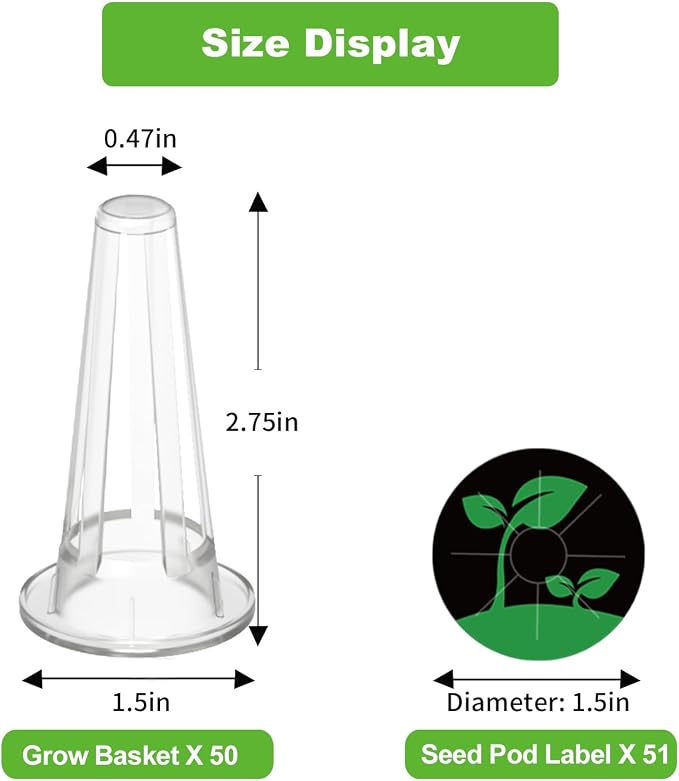 Oliz 50 Pack Hydroponic Grow Baskets with 51PCS Seed Pod Labels Stickers, Replacement Garden DIY Accessories for Most Hydroponic Growing System