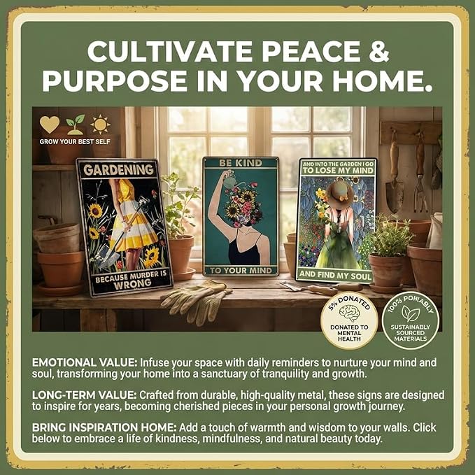Gardening Gifts for Women, Set of 3 Funny Metal Garden Signs, Outdoor Garden Decor for Outside Yard Patio, Gifts for Gardeners Woman, Vintage Art Accessories, 8x12 Inch (3-Pack Complete Set)