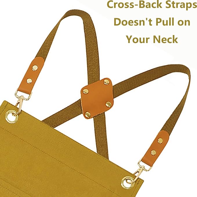 AFUN Chef Aprons for Women Men with Oversized Pockets, 12-Ounce Cotton Canvas Cross Back Water Repellent Apron (Brown)