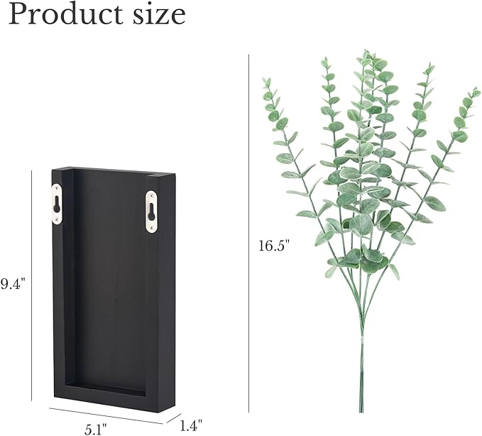 Dahey 2 Pack Wood Wall Planter Vase with Artificial Eucalyptus Farmhouse Wall Hanging Decor Pocket Planter for Indoor Fake Plants Greenery, Living Room Bedroom Kitchen Home Office Decoration, Black