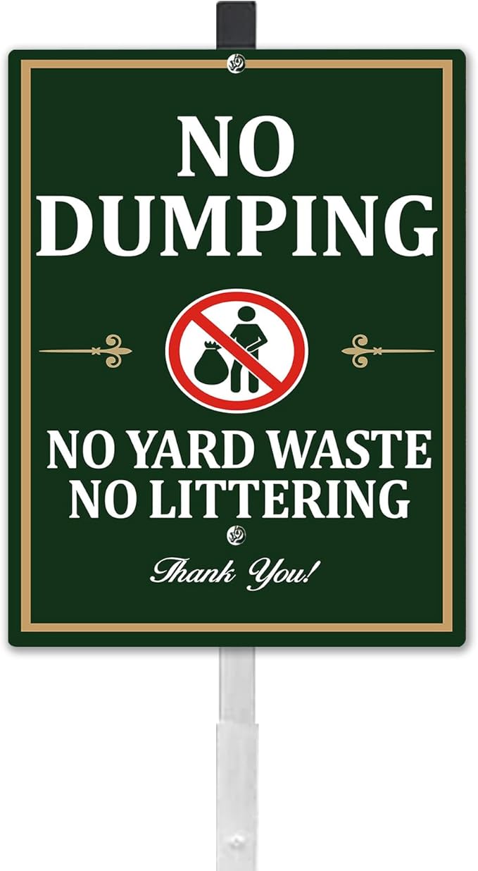 No Dumping Yard Sign With Stakes No Littering No Yard Waste Private Property Reflective Aluminum Yard Signs Rust Free For Lawn Garden Neighborhood (8x12) IN