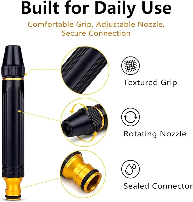 2PCS Heavy Duty Adjustable Hose Nozzle, High Pressure Jet Sweeper Spray Nozzle with Leak-Proof Design, Metal Garden Hose Sprayer for Car Wash, Lawn, Patio Cleaning