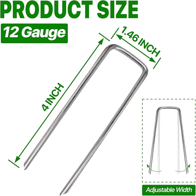 Landscape Staples 4 Inch 50 Pack Galvanized Garden Stakes Anti-Rust Landscape Pins for Weed Barrier Fabric, Artificial Turf and Landscape Fabric
