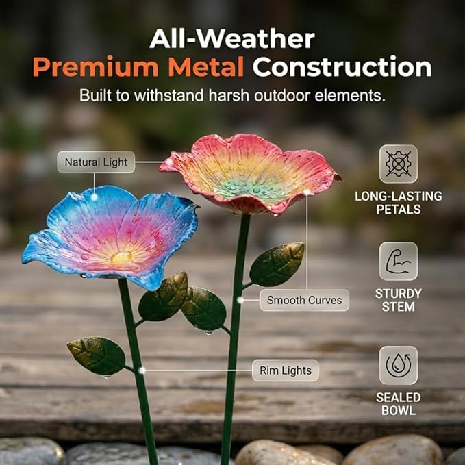 AIIONP Handmade Metal Flower Garden Stake, 2026 New Outdoor Garden Decor, Weather-Resistant Decorative Yard Art for Backyard, Artistic Metal Flower Stake for Garden Enthusiasts (2, Blue)