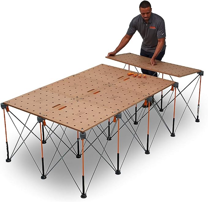 Bora Centipede Workbench Table Top For Bora Centipede Work Stand Saw Horses - 24" x 48" - Includes Wood Top with 3/4" Dog Holes + 6 Quick-Twist Lock Handles for Portable, Temporary Work Bench, CK22T