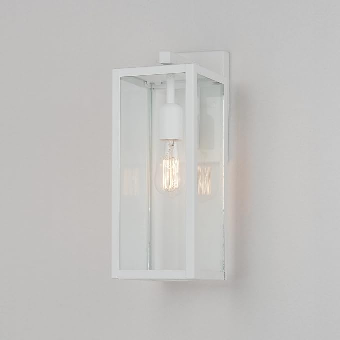 Globe Electric 44836 Bowery 1-Light Outdoor Indoor Wall Sconce, Matte White, Clear Glass Shade