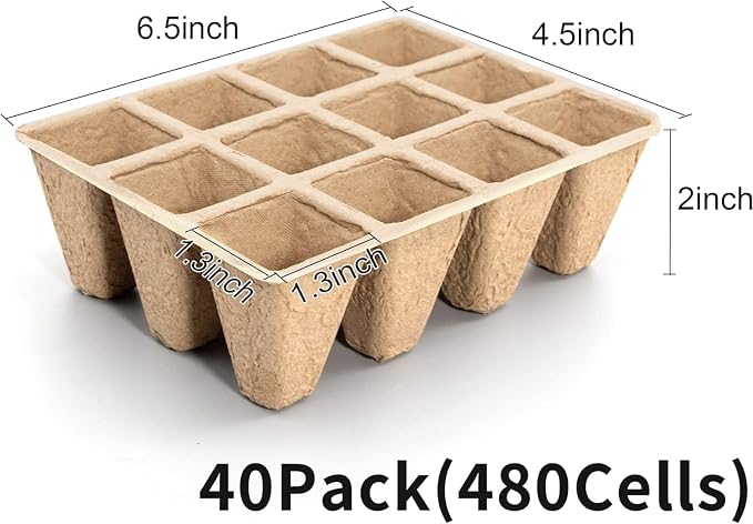 480 Cells Seed Starter Tray, 40 Pack Biodegradable Seed Starter Kit, Peat Pots for Seedlings with 400 Plant Labels, 2 Seed Planting Tool and 1 Spray Bottle