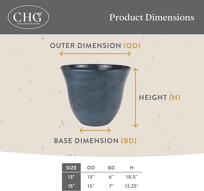 Classic Home and Garden by Growscape Honeysuckle Resin Planters - Lightweight Indoor & Outdoor Plant Pots - UV-Resistant Plastic Flower Pots - Pot Planters for Flowers & Herbs (15" Zinc Grey)