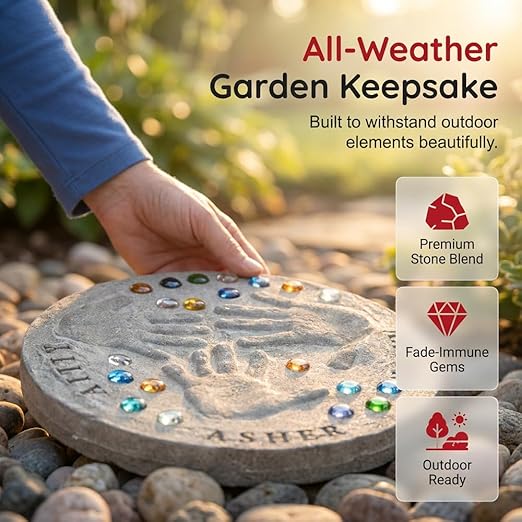 DIY Handprint Stepping Stone Kit for Family, Large Garden Stone Kit Personalized Keepsake, Weatherproof Craft Gift Set for Indoor Outdoor Display (13.38 Inch)