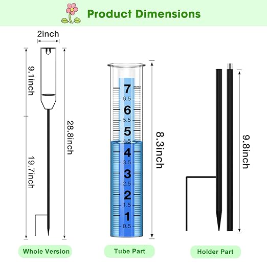 FINEST+ Upgraded Rain Gauge, 7" Freeze Proof Rain Gauge Outdoor Best Rated, Large Clear Numbers and Adjustable Height Rain Measuring Tool for Garden, Lawn and Farm