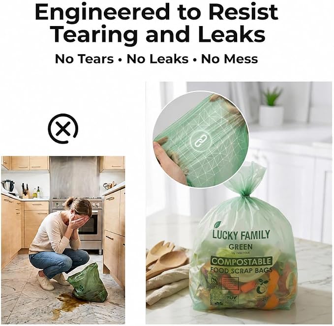 Compostable Trash Bags for Kitchen Compost Bins – 2.6 Gallon Compost Bags for Countertop Bin, Green Compostable Bags, BPI Certified ASTM D6400, Leak-Resistant Food Waste Bags (50 Count)