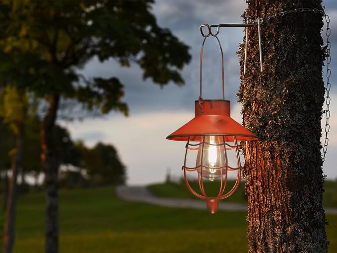 YAKii 2 Pack Solar Lantern Hanging Waterproof Outdoor Metal Solar Lamp with Warm White Light Decorate for Yard Garden Pathway Patio Porch Decor (Red)