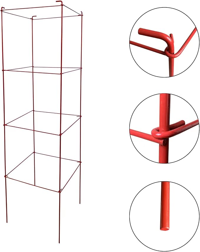 Thealyn Tomato Cages 6 Packs 46 Inch (H) Plant Stand with 164 Feet Twist Ties, Heavy Duty Garden Plants Support for Tomatoes, Cucumber, and Other Climbing Plants (Red)