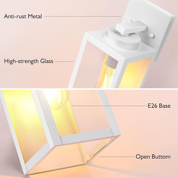 BesLowe Outdoor Wall Light Fixtures, Exterior Waterproof Wall Lanterns, White Porch Sconces Lighting with E26 Sockets & Glass Shades, Modern Wall Lamps for Patio Front Door Entryway