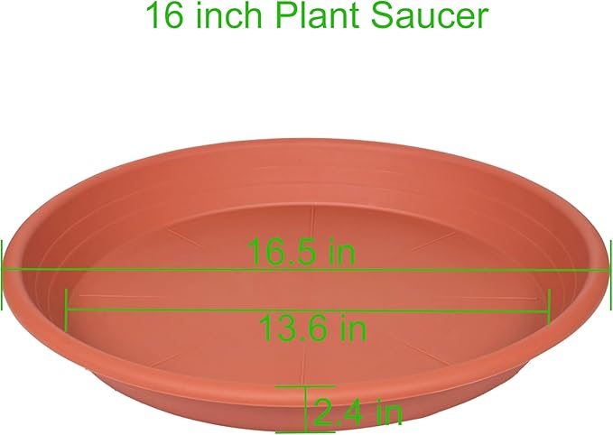 4 Pack of 16 inch Plant Saucer, Large Plant Tray, Heavy Sturdy Plant Drainage Tray for Indoors, Bird Bath Bowls, Sturdy Plastic Pot Tray for Planter 14 15 16" (Terracotta)