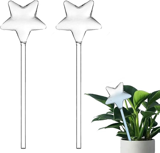 2-Pack Star-Shaped Glass Self-Watering Globes for Indoor Outdoor Plants – Automatic Irrigation Decorative Watering Bulbs for Garden Flower Pots, Patio, Home Decor (Star)