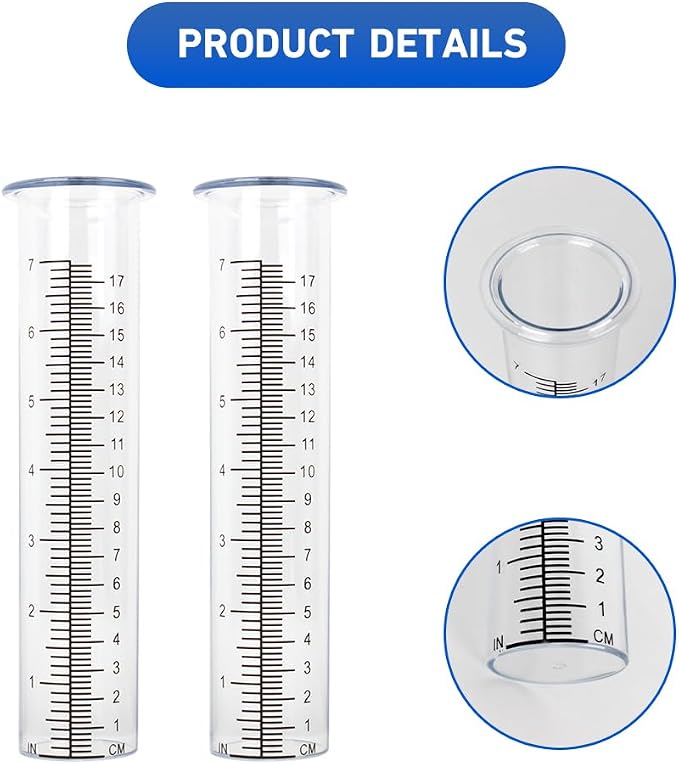 2 Pack Plastic Rain Gauge Replacement Tube with 7 Inch Capacity Freeze Proof Rain Water Gauge for Garden Yard Outdoor, Clear