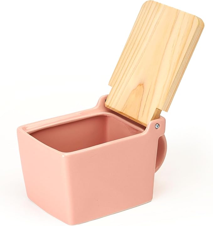 ZERO JAPAN Bee House Premium Salt Box with Hinoki Lid - Container for Sea Salt and Spices - Elegant Cellar for Kitchen Countertop - Pink, 16 oz