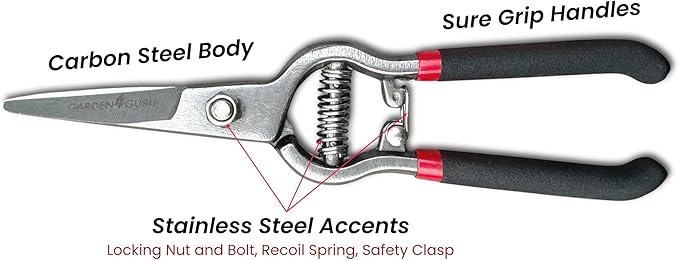 Garden Guru Classic Bypass Pruning Shears Clippers – Heavy Duty Forged Steel Garden Pruners – Safety Lock – Non Slip Comfort Grips – Cuts up to 1” Diameter – Professional Bypass Pruners (2 Pack)