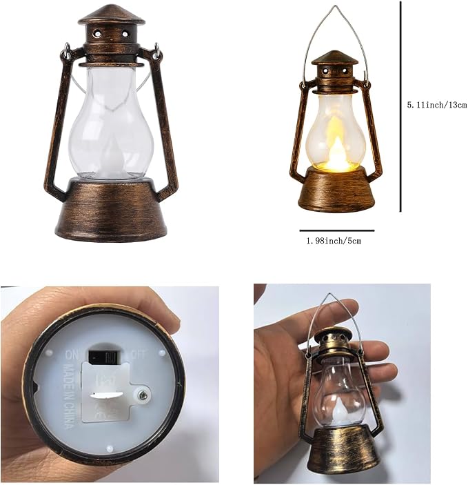 Mini Vintage Lantern Decor 12-Pcs LED Small Lanterns Indoor Decorative Outdoor Hanging Lantern Decorative Candle Lanterns Farmhouse Decor for Wedding Centerpiece,Halloween,Christmas Decorative