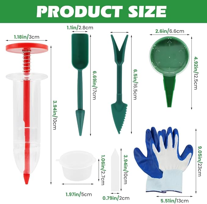 6PCS Mini Seed Spreader Set(Include a Pair of Gloves), 2026 new Small Se-ed Planter Tool, Manual Seedlings Dibber and Widger Set, Seed Sower Spreader Handheld for Tiny Seeds