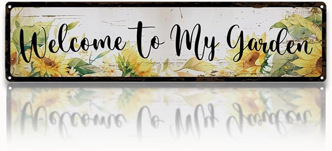 Rustic Garden Signs, Welcome to My Garden Sign, Sunflower Floral Vintage Farmhouse Outdoor Wall Art, for Porch Patio Fence Door, Ideal for Gardening Lovers, 15.7 x 3.9 Inches