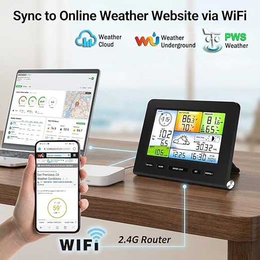 Urageuxy WiFi Weather Station Wireless Indoor Outdoor for Home Garden, Smart Weather Stations with Rain Gauge, Wind Speed/Direction, Moon Phase, Barometer, Temperature/Humidity Alert for Farm