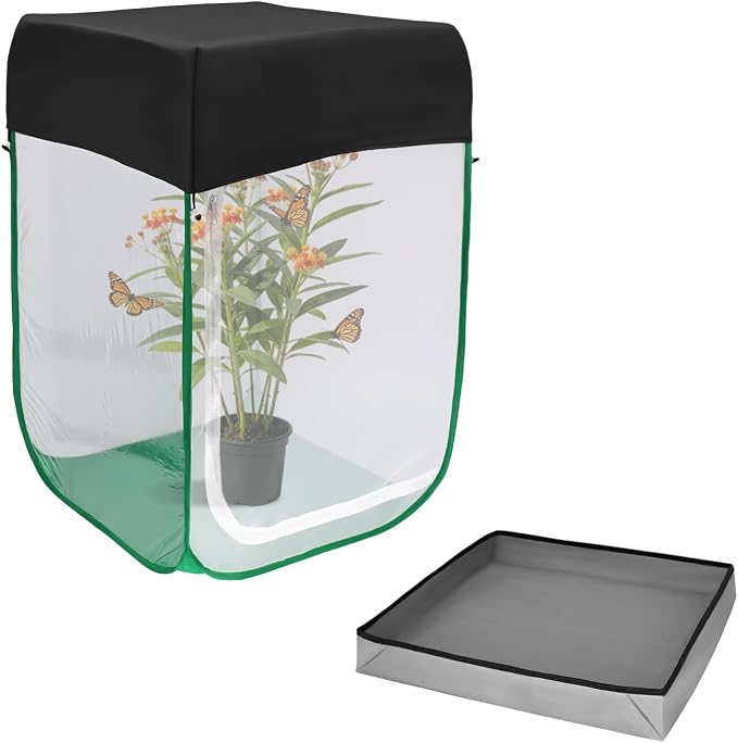Butterfly Habitat Cage 24" x 24" x 36", Large Caterpillar Mesh Enclosure with Poop Tray for Easy Clean, Outdoor Monarch Butterfly & Insect Pop-up Net Cages Terrarium with Sunshade Top.