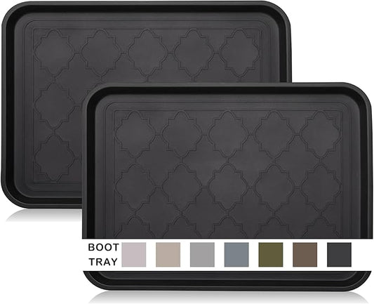 WATANIYA PET Boot Tray for Entryway Indoor, Heavy Duty Shoe Mat Tray 2 Packs, 16.7"x12.8" Waterproof Shoes Trays with Raised Edge, Outdoor Multi-Purpose Mats for Boots, Garden, Pets