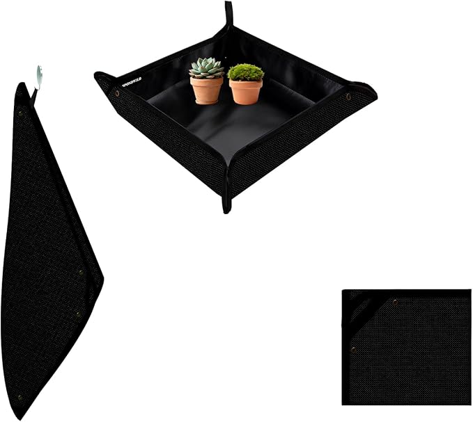 Plant Transplanting Mat - Thickened Waterproof Potting Mat, Succulent Gardening Mat, Portable Repotting Mat for Mess Control, Indoor Outdoor Use (PVC-Black 27 x 27)