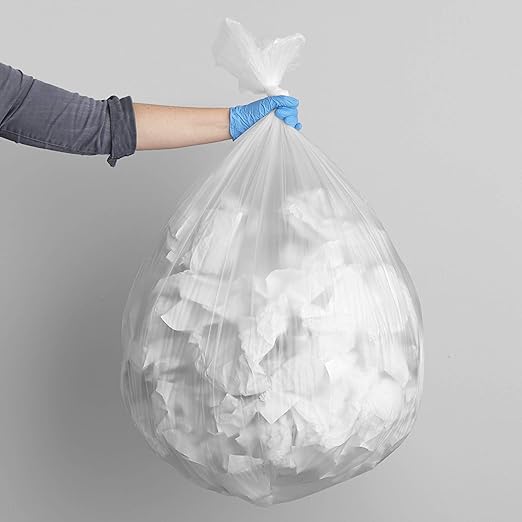 Amazon Basics 55 Gallon Trash Bags, Heavy-Duty Construction, Leak Resistant, Unscented, Clear, 50 Count (Previously AmazonCommercial brand)