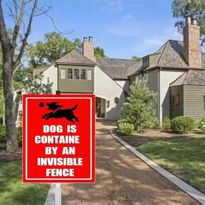 Invisible Fence Yard Sign with Stakes,Rust Free Aluminum(8 * 12in),beware of dogs Sign for garden，Dog Is Contained by An A Invisible Fence Yard Sign