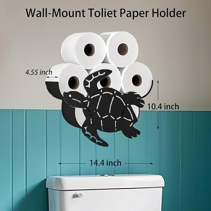 Sea Turtle Toilet Tissue Holder,Animal Paper Holders,Decorative Metal Papers Holder,Funny Toilet Animal Storage for Bathrooms,Bathroom Paper Organizer for Extra 8 Rolls Wall Mounted Art Decor