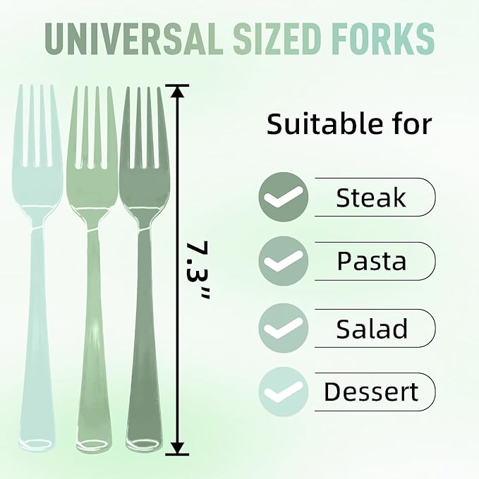 60 Pcs Sage Green Plastic Forks Heavy Duty Sage Green Plastic Silverware Disposable Utensils Sets for Brithday, Wedding, Baby Shower, Bridal Shower