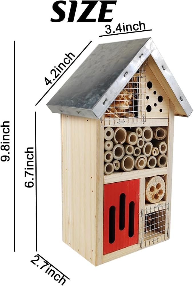 TIHOOD Natural Wooden Hanging Bee House for Gardens Natural Wooden Butterfly Hotel for Bee, Butterfly, Ladybirds, Habitat, Bee Hotel Garden
