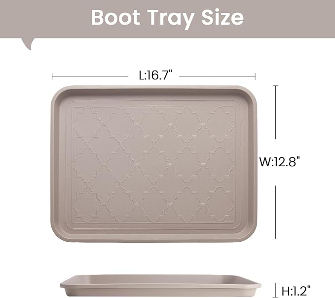 Boot Tray 2 Packs All Seasons Multi-Purpose, Waterproof Boot Trays for Entryway Indoor & Outdoor, Non-Slip Shoe Tray, 16.7"x12.8",Tan