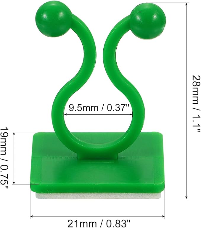 uxcell 100Pcs Plant Climbing Wall Fixture Clips, Plant Fixer Self-Adhesive Hooks Wire Fixing Supporting for Indoor Outdoor Decoration and Cable Wire Fixing (Green, 9.5mm/0.37")