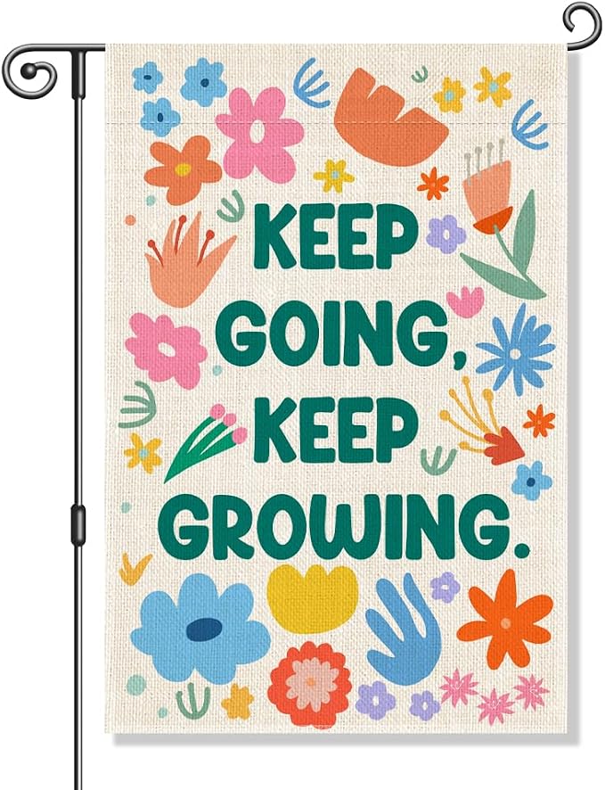 Perfectinsoy Keep Going Keep Growing Garden Flag for Outdoor, Positive Flowers Yard Banner, Community Welcome House Yard Home Holiday Farmhouse Patio Porch Lawn Decor, Floral Garden Flag Gifts