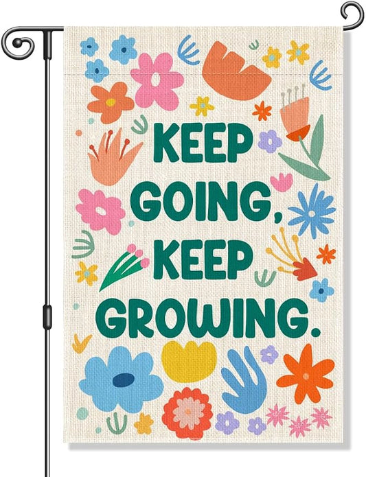 Perfectinsoy Keep Going Keep Growing Garden Flag for Outdoor, Positive Flowers Yard Banner, Community Welcome House Yard Home Holiday Farmhouse Patio Porch Lawn Decor, Floral Garden Flag Gifts