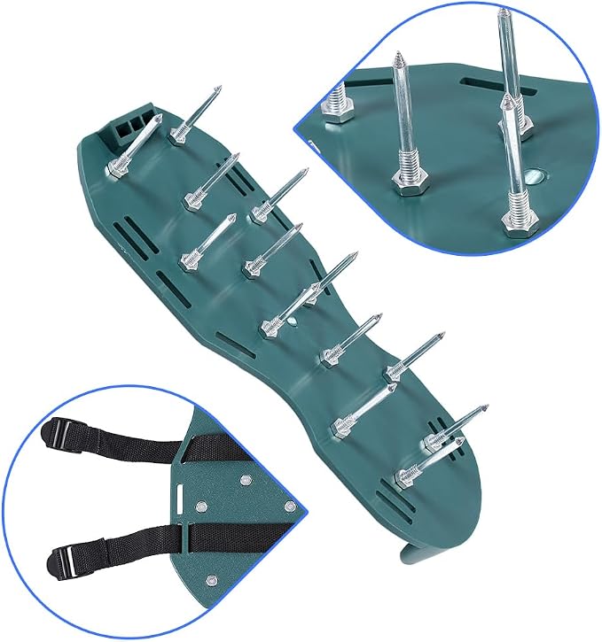 Lawn Aerator, Lawn Aerator Shoes for Grass with Loop and Hook Fastener, 26 Spikes Adjustable Strap Spiked Sandals for Soil Aeration, Lawns dethatcher, Epoxy Shoes(3 Straps)