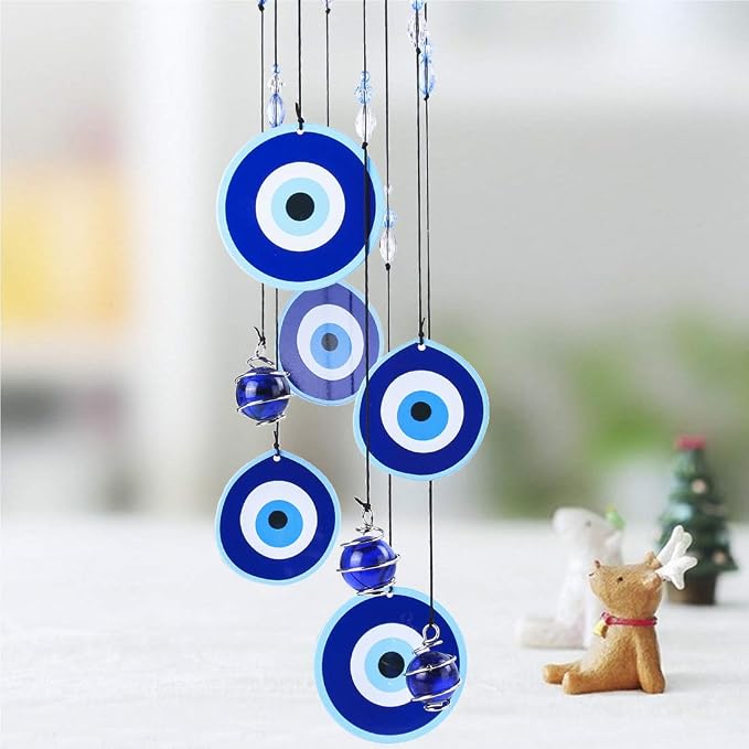 YU FENG Blue Evil Eye Wind Chimes for Outside 19" Hanging Ornament Metal Windchimes Outdoors Garden Decoration