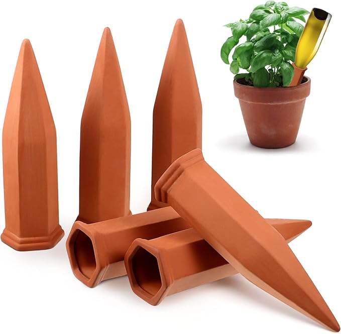 Jovitec 6 Pieces Terracotta Plant Watering Stakes Self Watering Spikes Automatic Plant Waterers Devices for Indoor Outdoor Home and Office Plants (Rustic Red)