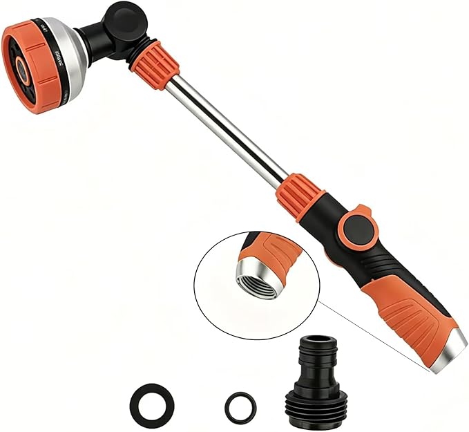 17.5" Garden Watering Wand with Thumb Control,8 Spray Patterns Lightweight Garden Hose Wand | Hose Nozzle Sprayer for Hanging Plants and Shrubs Window Cleaning Pet Bathing | Fits 3/4" Garden Hoses