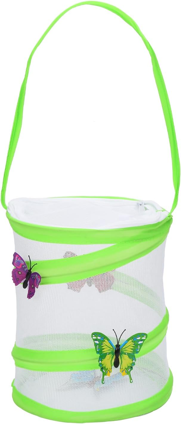 Insect Lore Butterfly Garden Habitat Foldable Washable and Reusable Butterfly Cage 6.3" x 7.9" Tall(Green-A, Small)