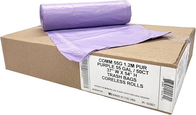 Ultrasac Heavy Duty 55 Gallon Purple Trash Bags - (Value 50 Pack) - 1.5 MIL equivalent Industrial Strength Plastic 37" x 54" for 50-55 Gal Cans -Fits Toter, Rubbermaid Brute, Carlislie Bronco etc.