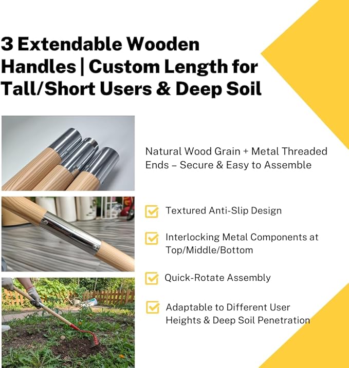 Red Upgrade 3.0 Weeding Rake | 7-Tine Carbon Steel Head & 3X Wood Handles | Quick-Lock Rotating Mechanism | Heavy Duty Garden Tool for Cultivating, Soil Aeration, Lawn Care (red)