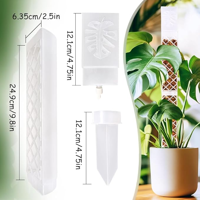 MIIIM 4 Pcs Self-Watering Moss Poles, D Shape Moss Pole Kit for Climbing Plants Indoor, Semi Transparent Monstera Plant Support, 2 Drip Cups and 2 Anchor Stake